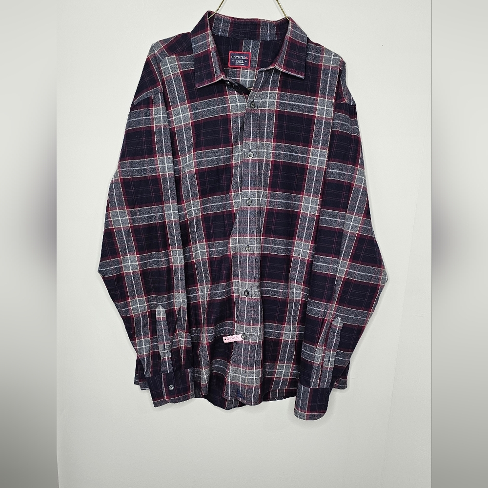 UNTUCKIt Mens XL Long Sleeve Blue Red Plaid Button Down Shirt